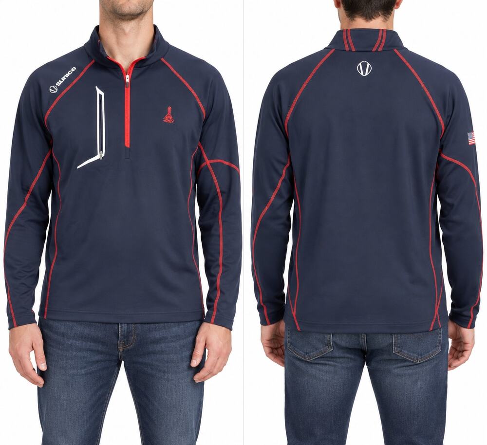Sunice Allendale 2.0 Men's M Midnight/Scarlet Navy 1/4-Zip Stretch Pullover NWT